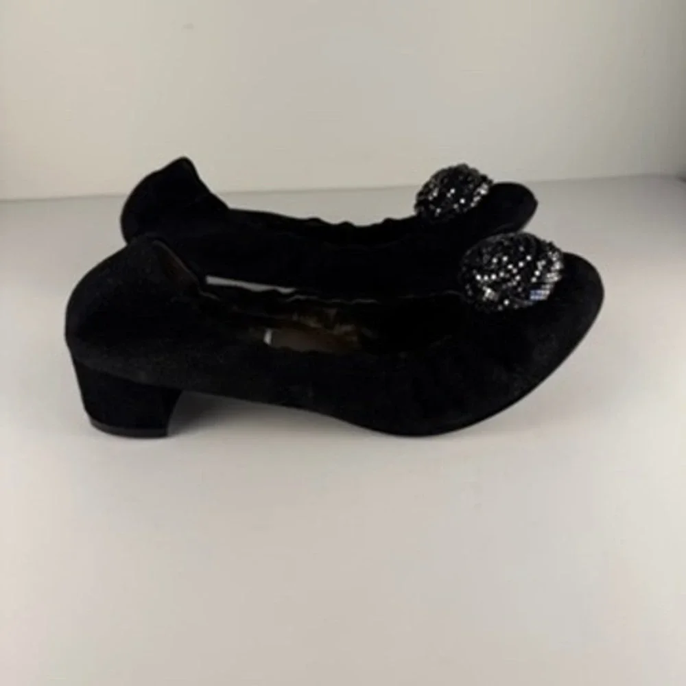 AGL Black Suede Flats 9 Leather Metal Rosette Flats Heel Ballet Minimal Office